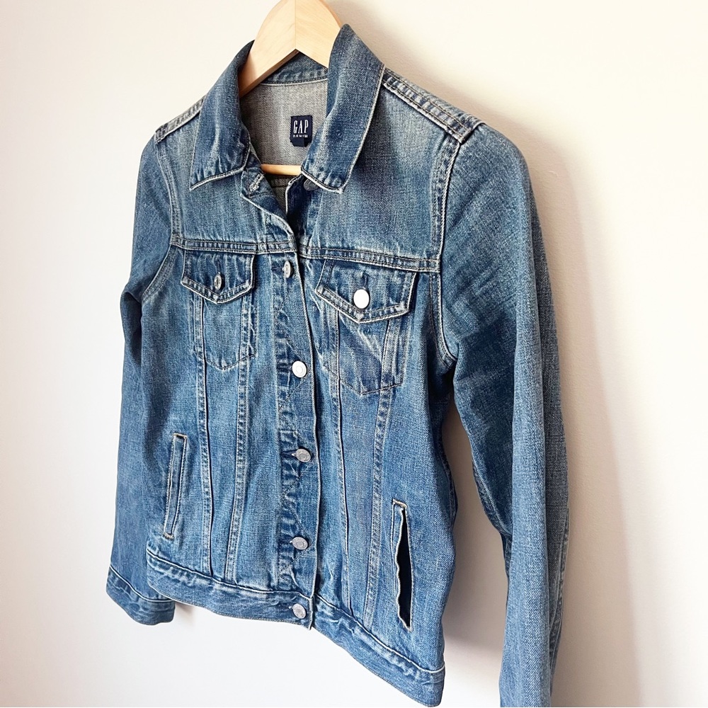 GAP Icon Denim Jean Trucker Jacket Medium Saddle Blue Wash XS - Picture 4 of 11